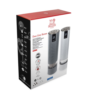Peugeot: Line Sense Coffret duo moulins à poivre et à sel électrique rechargeable carbone et aluminium, 20 cm