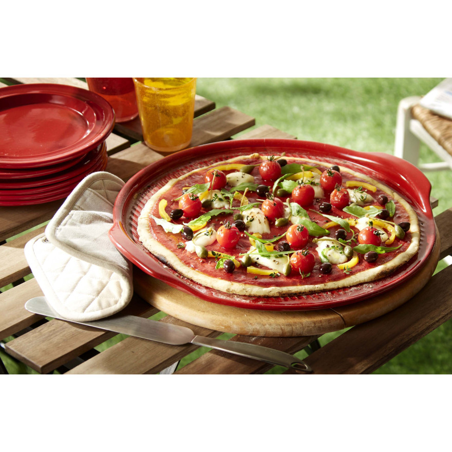 Emile Henry: Pierre à pizza rainurée rouge 36 cm
