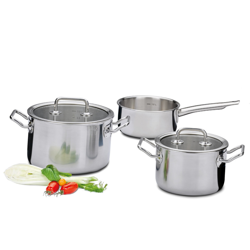 Spring Swiss Design: Brigade Basic 3-delige set met glazen deksels Spring Swiss Design: Brigade Basic 3-delige set met glazen deksels
