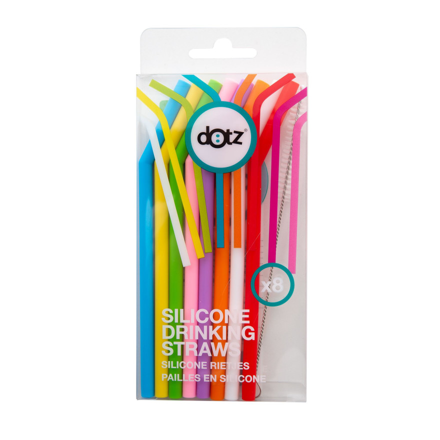 Dotz: Set de 8 pailles courbées en silicone multicolores