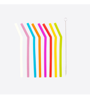 Dotz: Set de 8 pailles courbées en silicone multicolores