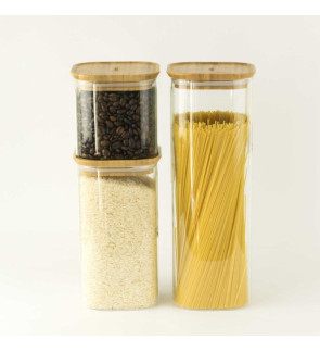 Pebbly:  Boîte hermétique carrée en verre et bambou 1,4 L