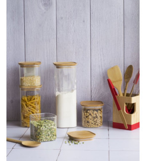 Pebbly:  Boîte hermétique carrée en verre et bambou 0,8 L