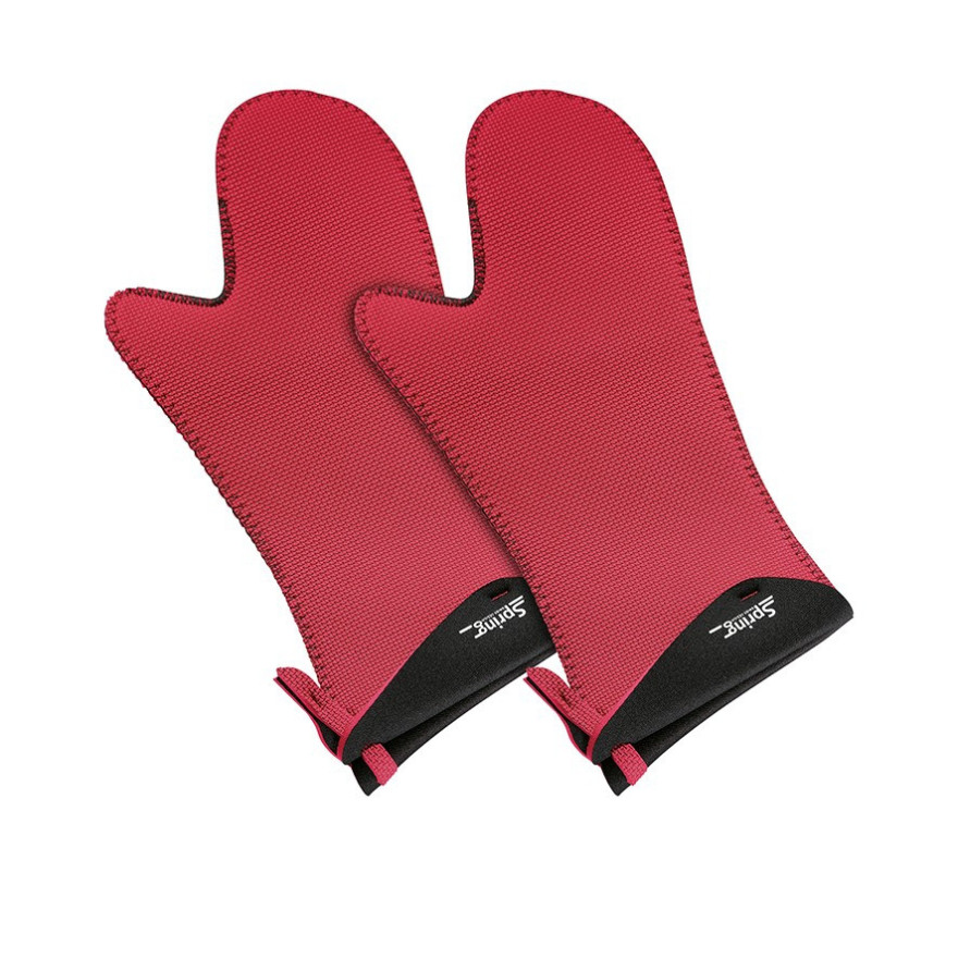 Spring Swiss Design: Paire de gants pour le four longs rouge intérieur noir