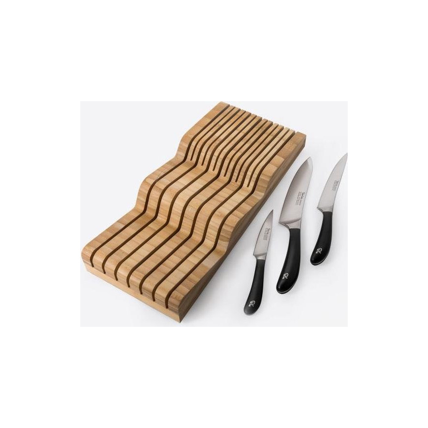 Robert Welch: Signature Porte-couteaux en bois de bambou & 3 couteaux