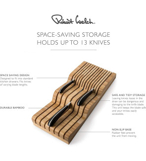 Robert Welch: Signature Porte-couteaux en bois de bambou & 3 couteaux