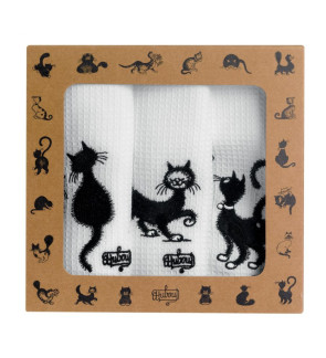 Winkler:  Set van 3 katoenen handdoeken/keukendoeken met kattenmotief van Albert Dubout