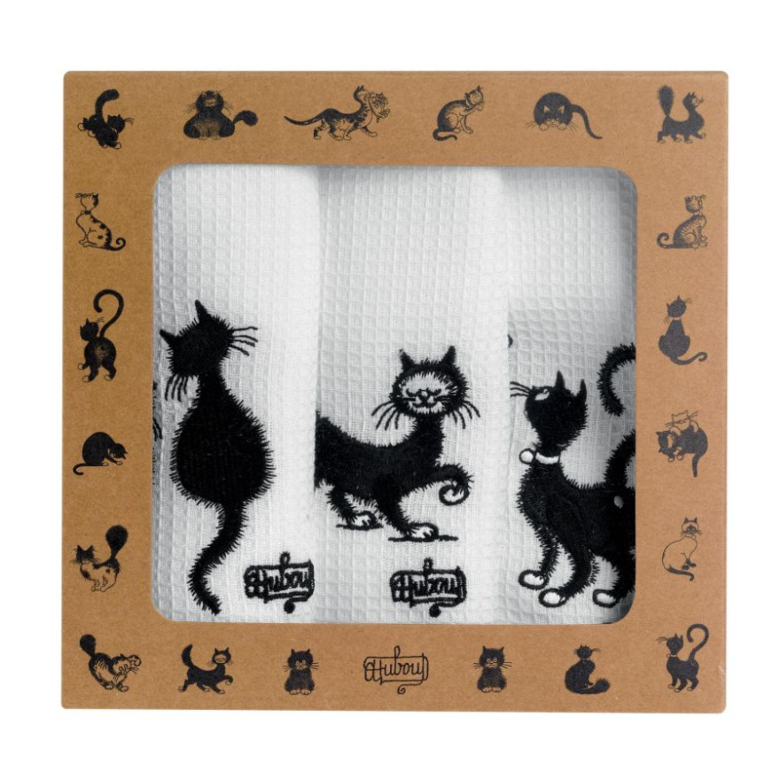 Winkler:  Set van 3 katoenen handdoeken/keukendoeken met kattenmotief van Albert Dubout